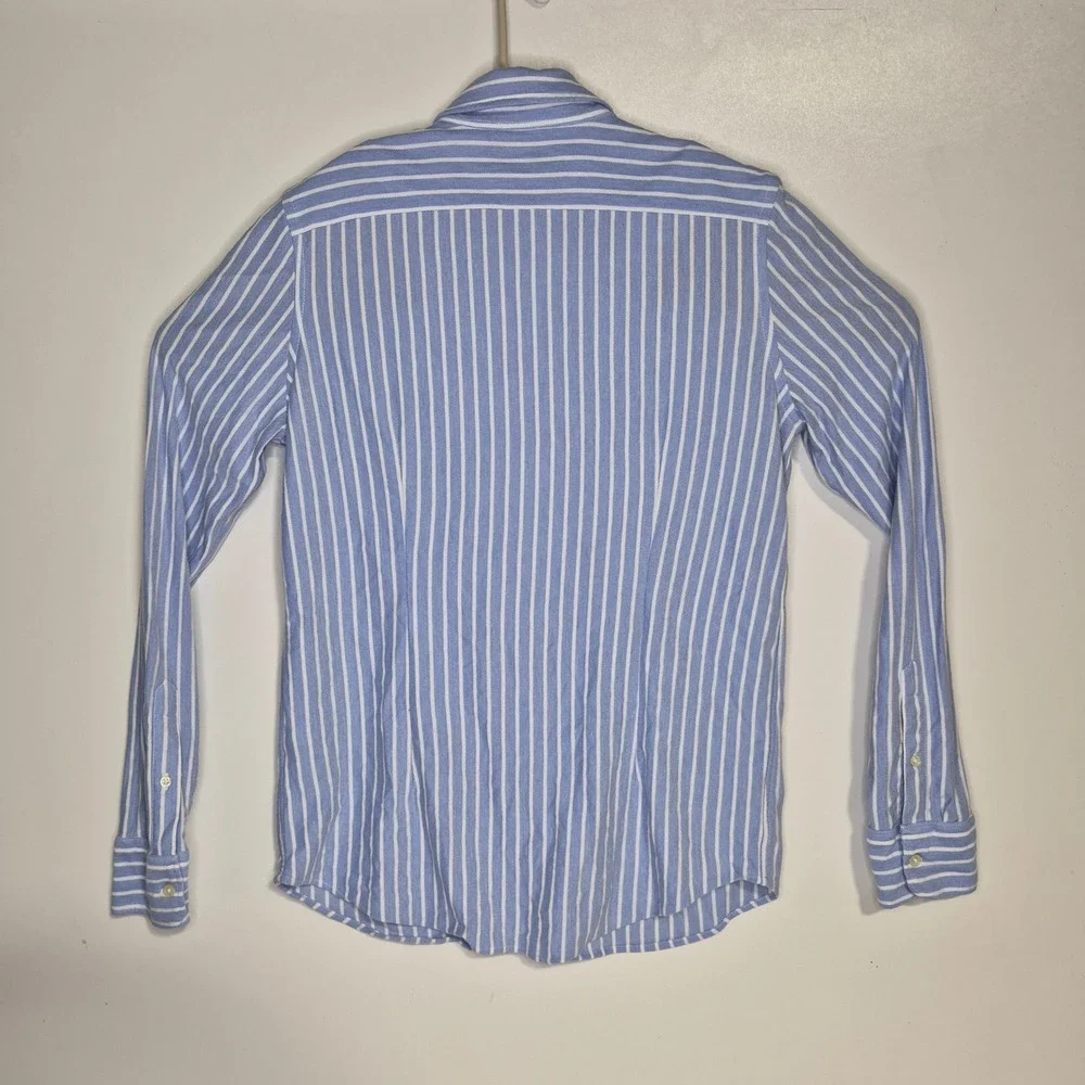 Ralph Lauren Button Down Shirt Mens XL Blue Striped Knit Oxford Long Sleeve Pony - Picture 4 of 9